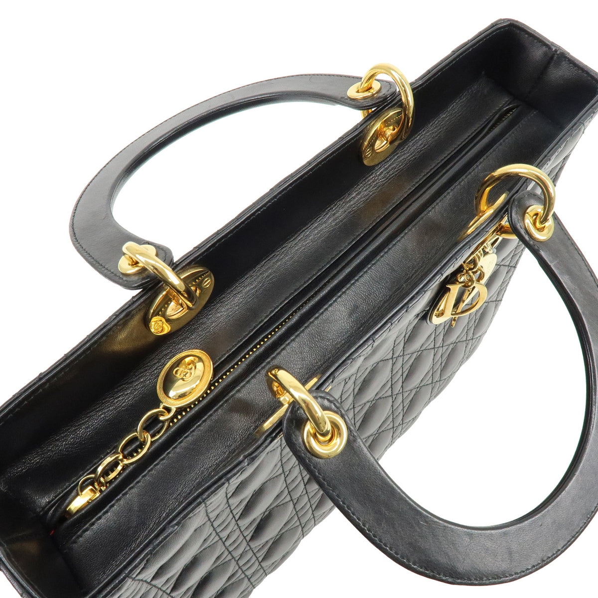 Christian Dior Lady Dior Cannage Leather 2Way Bag Hand Bag Black