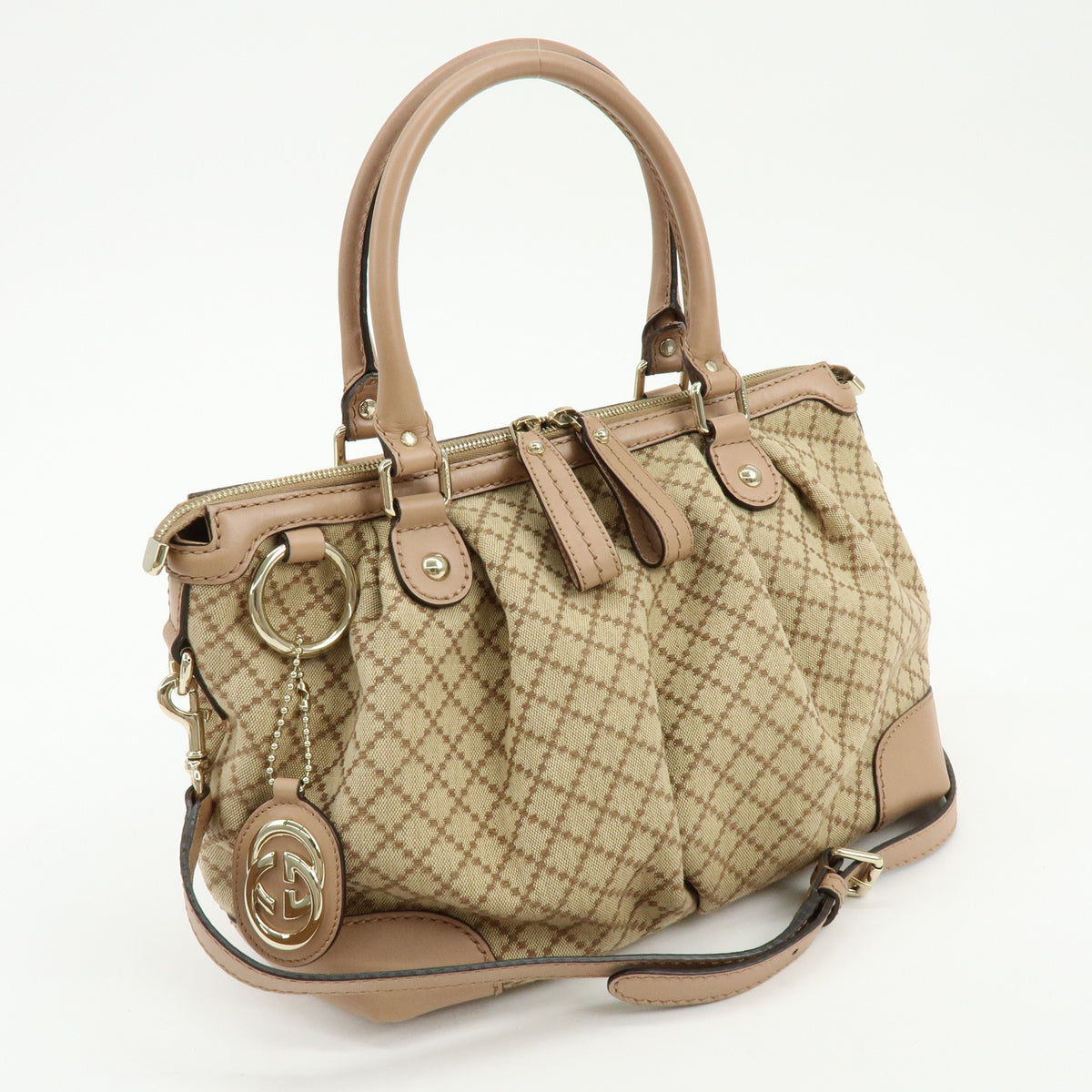 GUCCI Sukey Diamante Interlocking G GG Canvas Leather 2Way Bag 247902