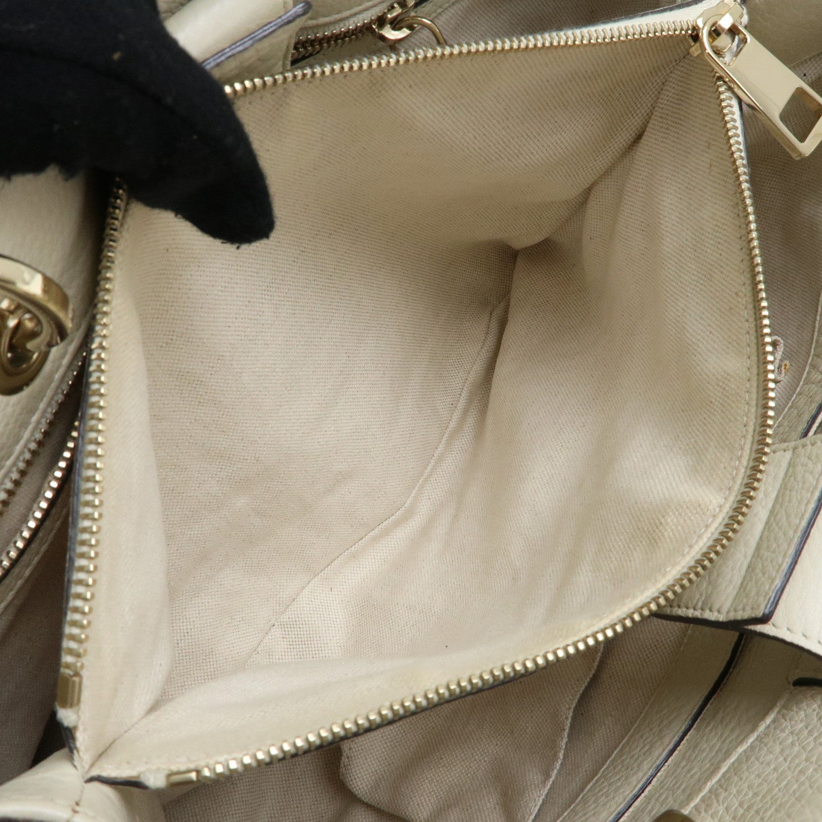 GUCCI Bamboo Shopper Medium Leather 2Way Bag Hand Bag White 323660