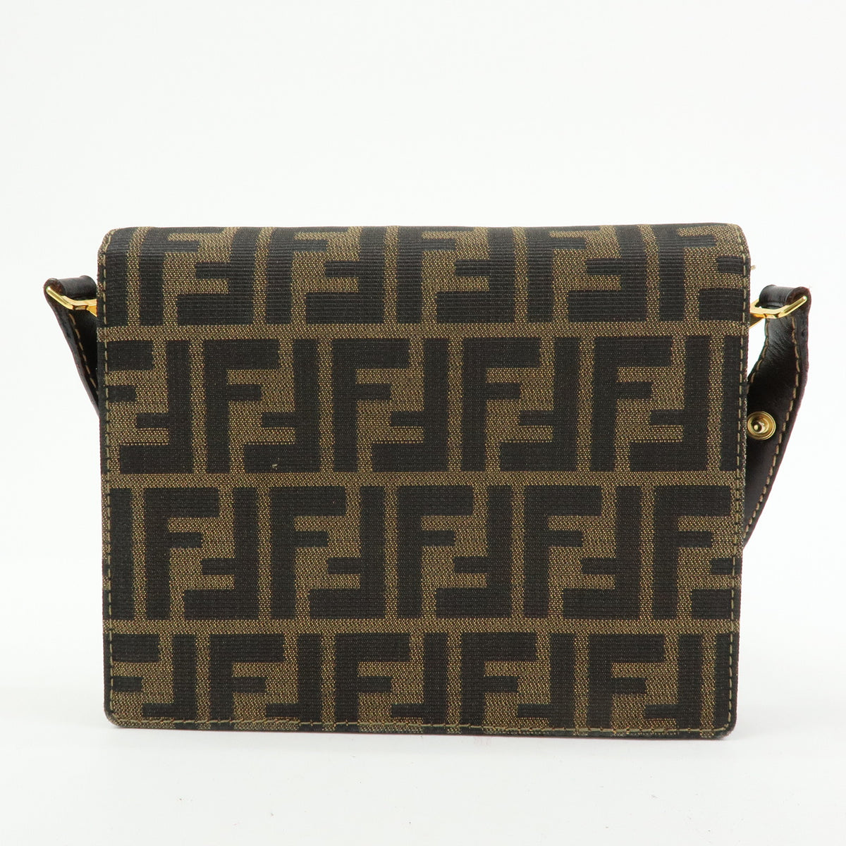 FENDI ZUCCA Jacquard Canvas Leather Shoulder Bag Brown Black