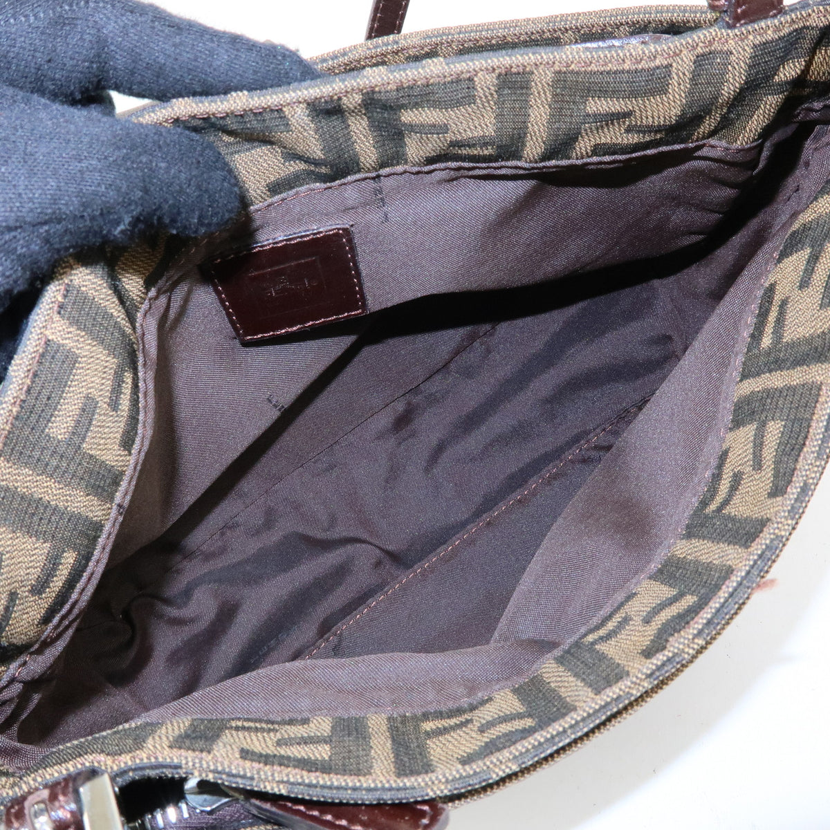 FENDI Zucca Canvas Leather Shoulder Bag Hand Bag Brown Black 26728