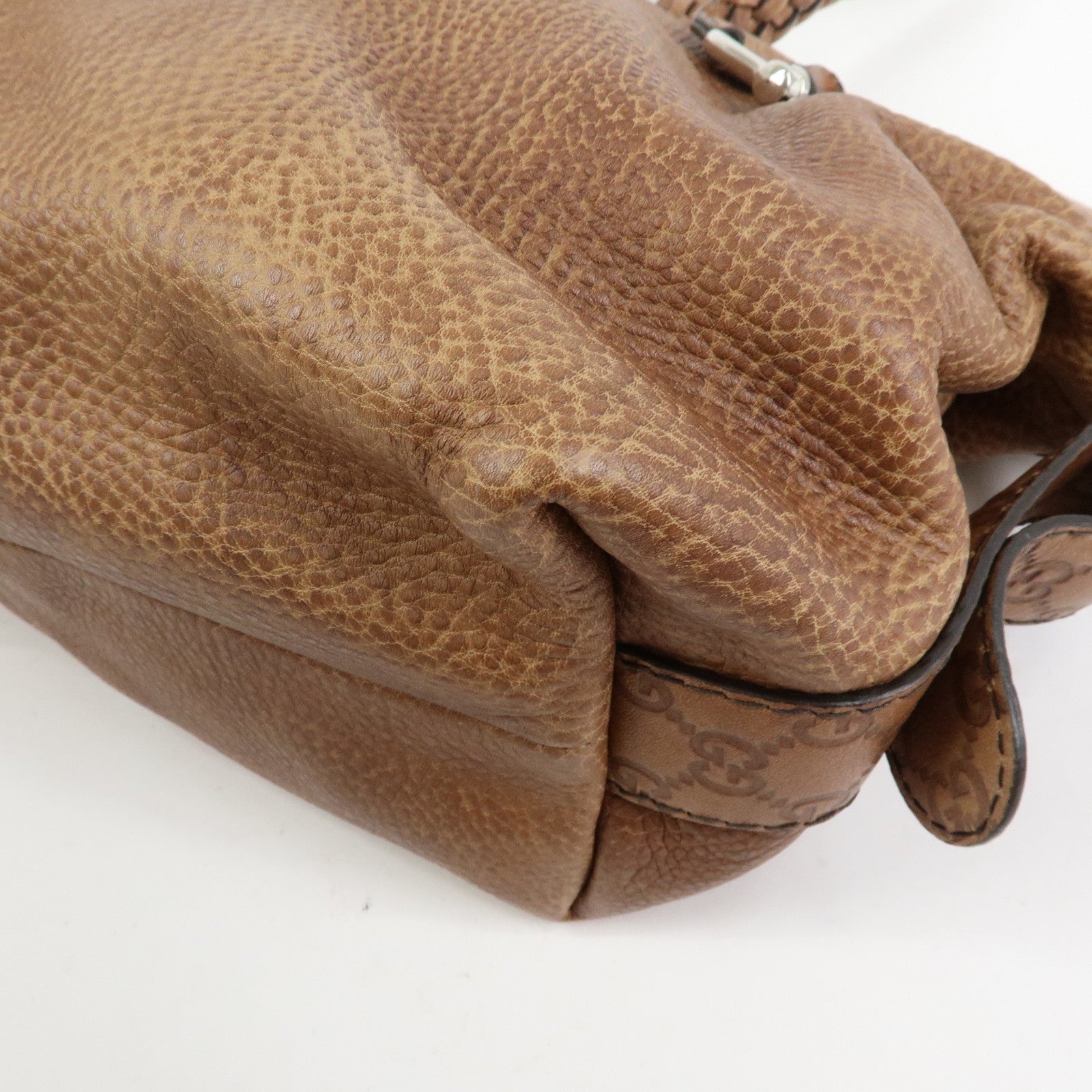 GUCCI Bamboo Embossed Leather Boston Bag Hand Bag Brown 232959