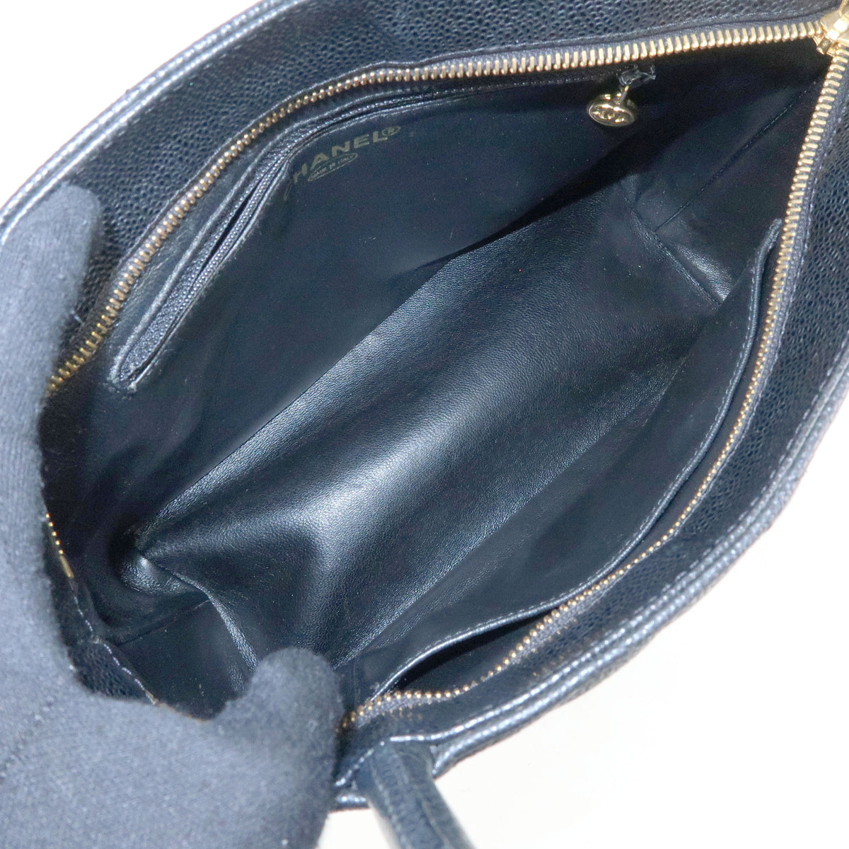 CHANEL Matelasse COCO Mark Caviarskin Medallion Tote Bag Black A01804