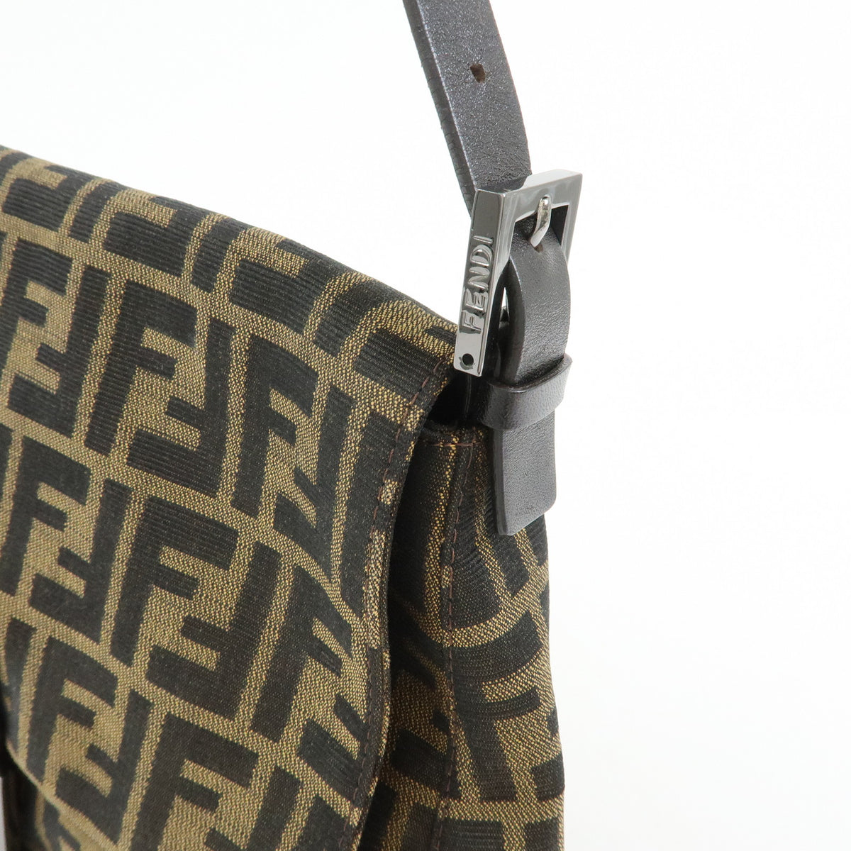 FENDI Mamma Baguette Zucca Canvas Leather Shoulder Bag Brown 8BR001