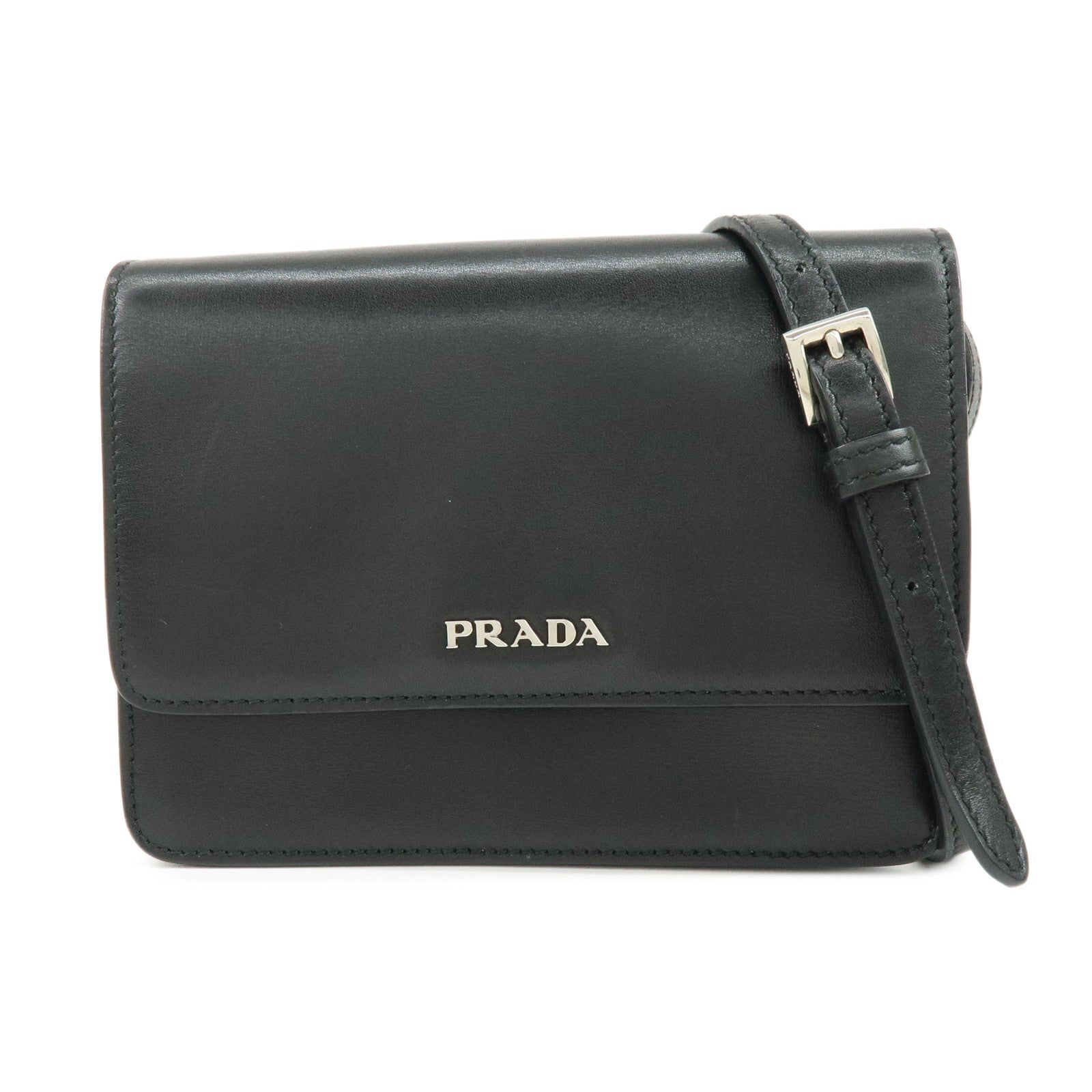 PRADA Leather 2Way Mini Shoulder Crossbody Bag Clutch Bag Black BT1031
