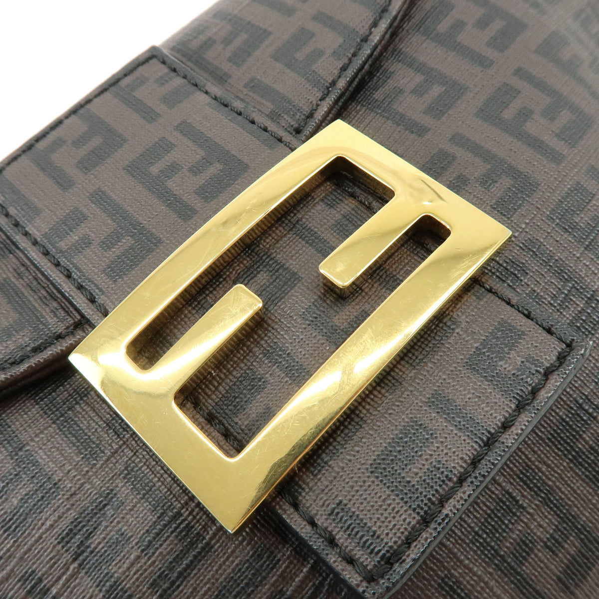 FENDI Zucchino PVC Leather Chain Shoulder Bag Hand Bag Brown 8BR003