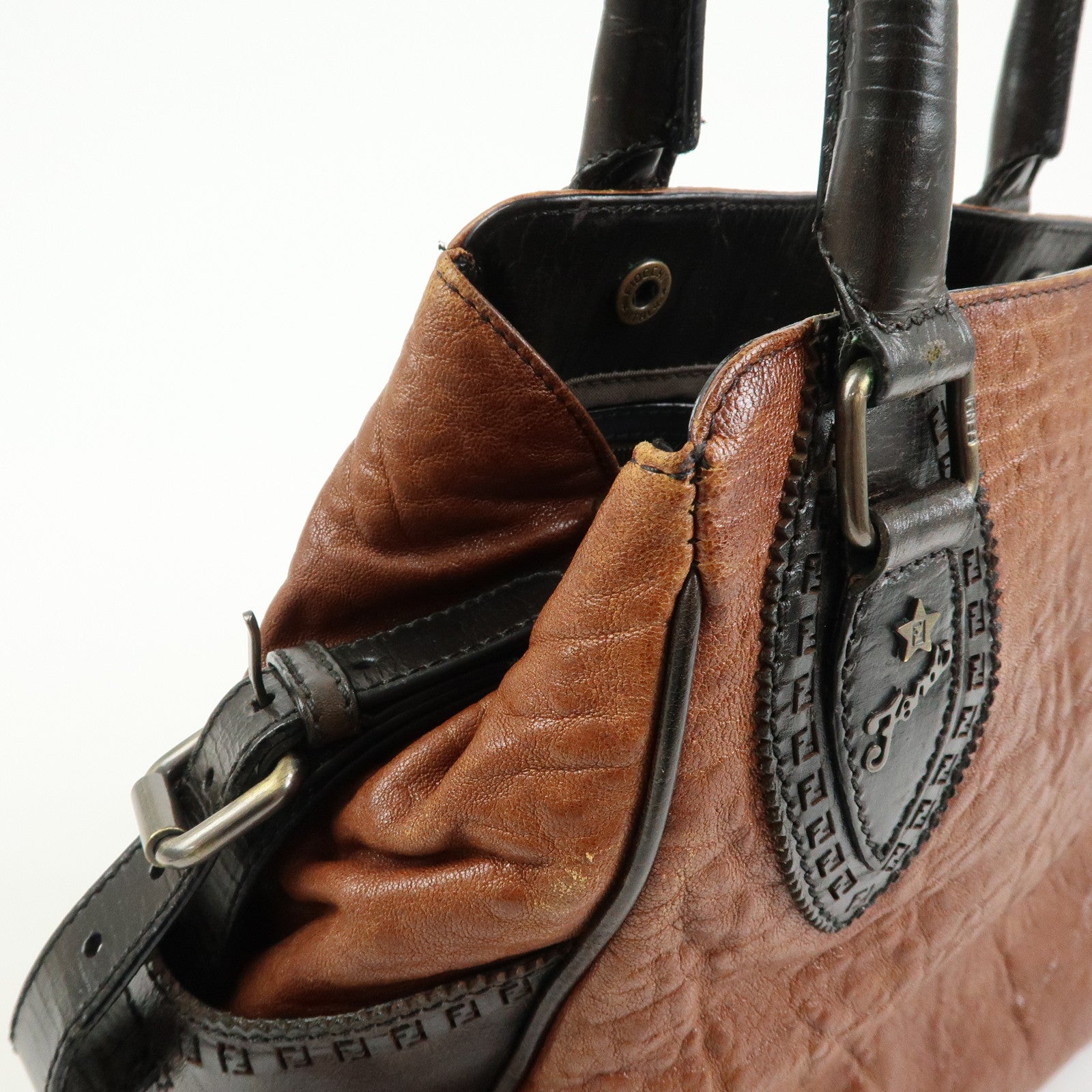 FENDI Ethonico Leather Tote Bag Shoulder Bag Brown 8BN157