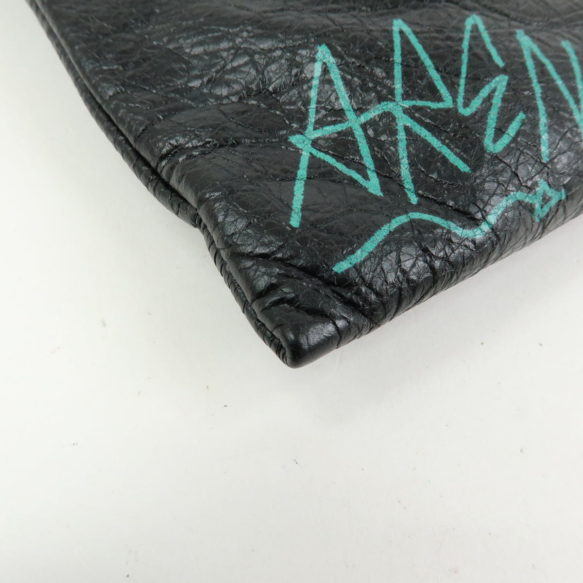 BALENCIAGA Graffiti Leather Clutch Bag Pouch Black Multicolor 459745