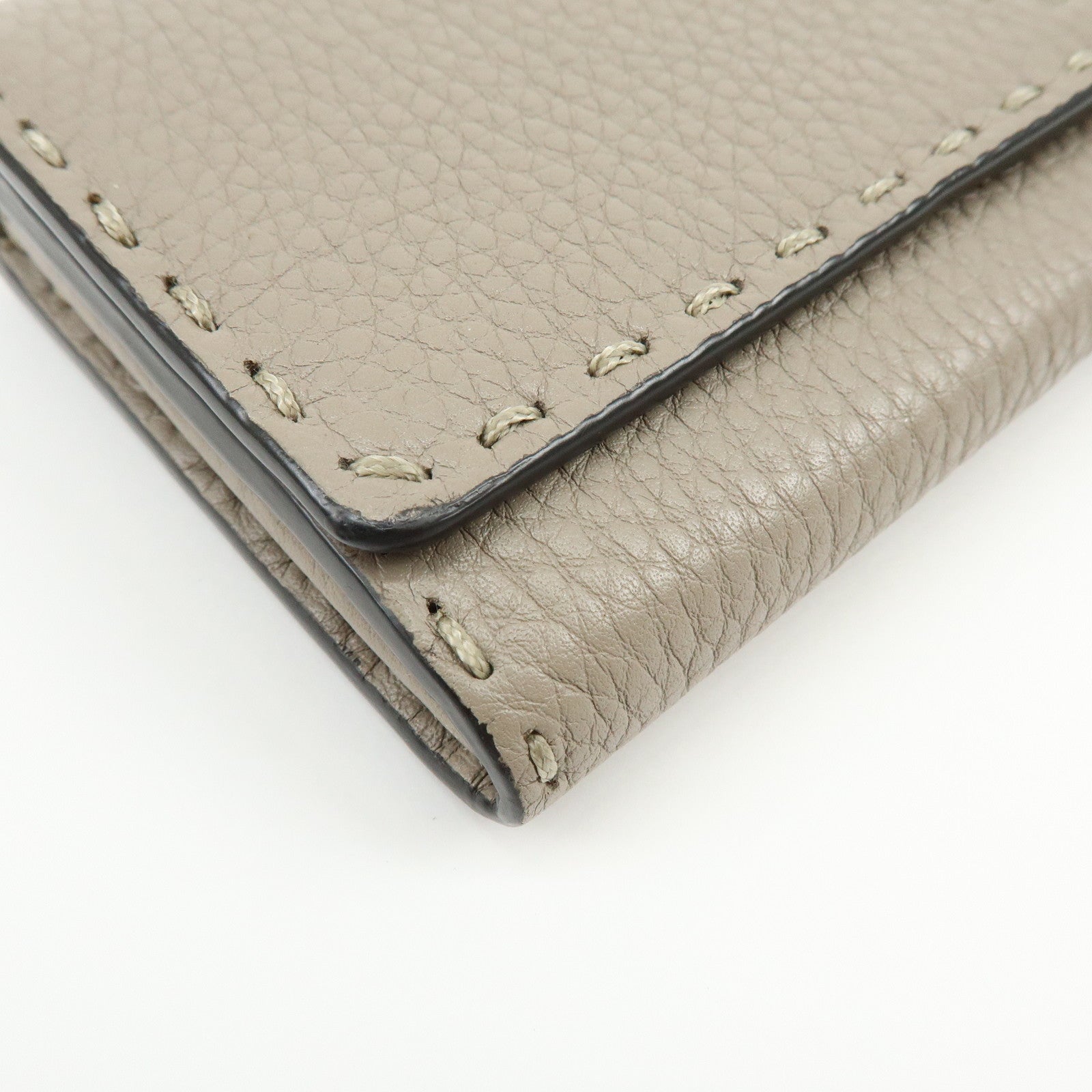FENDI Selleria Leather Bi-fold Long Wallet Greige 8M0384