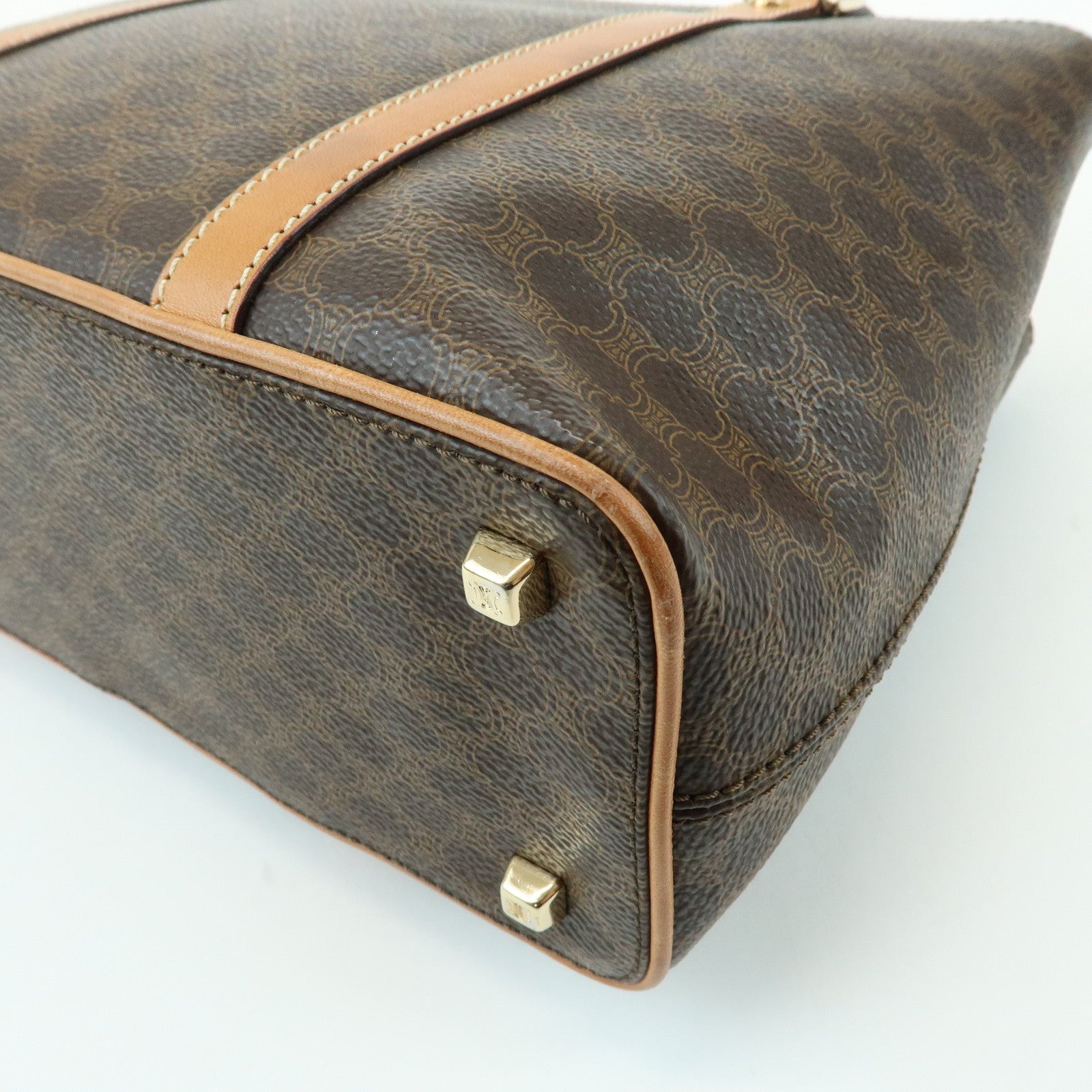 CELINE Macadam Leather Hand Bag Tote Bag Brown