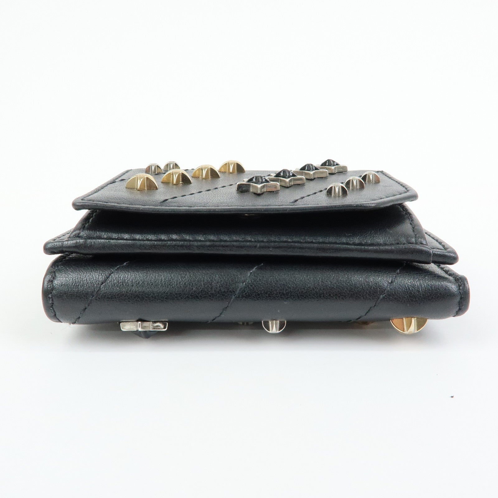 JIMMY CHOO Star Studs Leather Compact Tri-fold Wallet Black