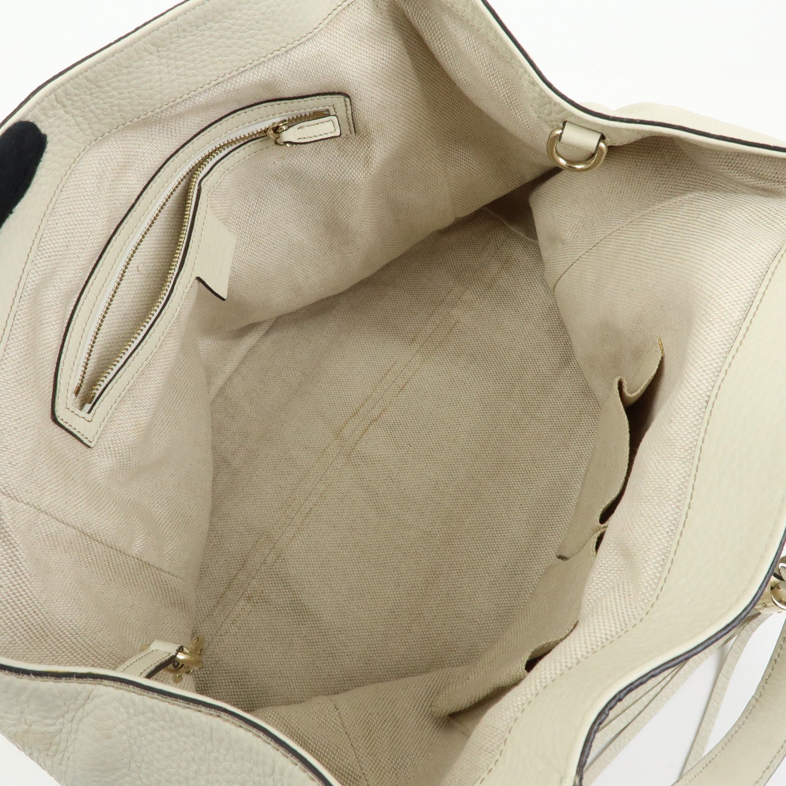 GUCCI SOHO Interlocking G Calf Leather Tote Shoulder Bag Ivory 282309