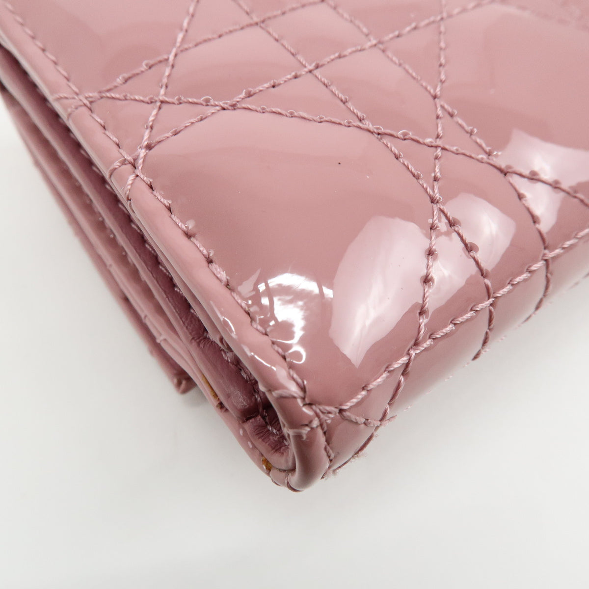 Christian Dior Cannage Lady Dior Patent Leather Compact Wallet Pink
