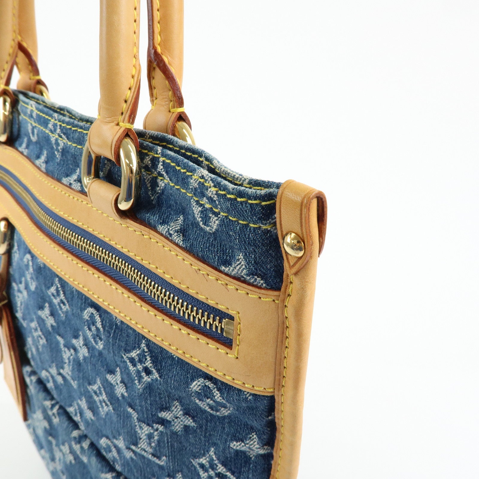 Louis Vuitton Monogram Denim Flat Shopper Tote Bag Blue M95018