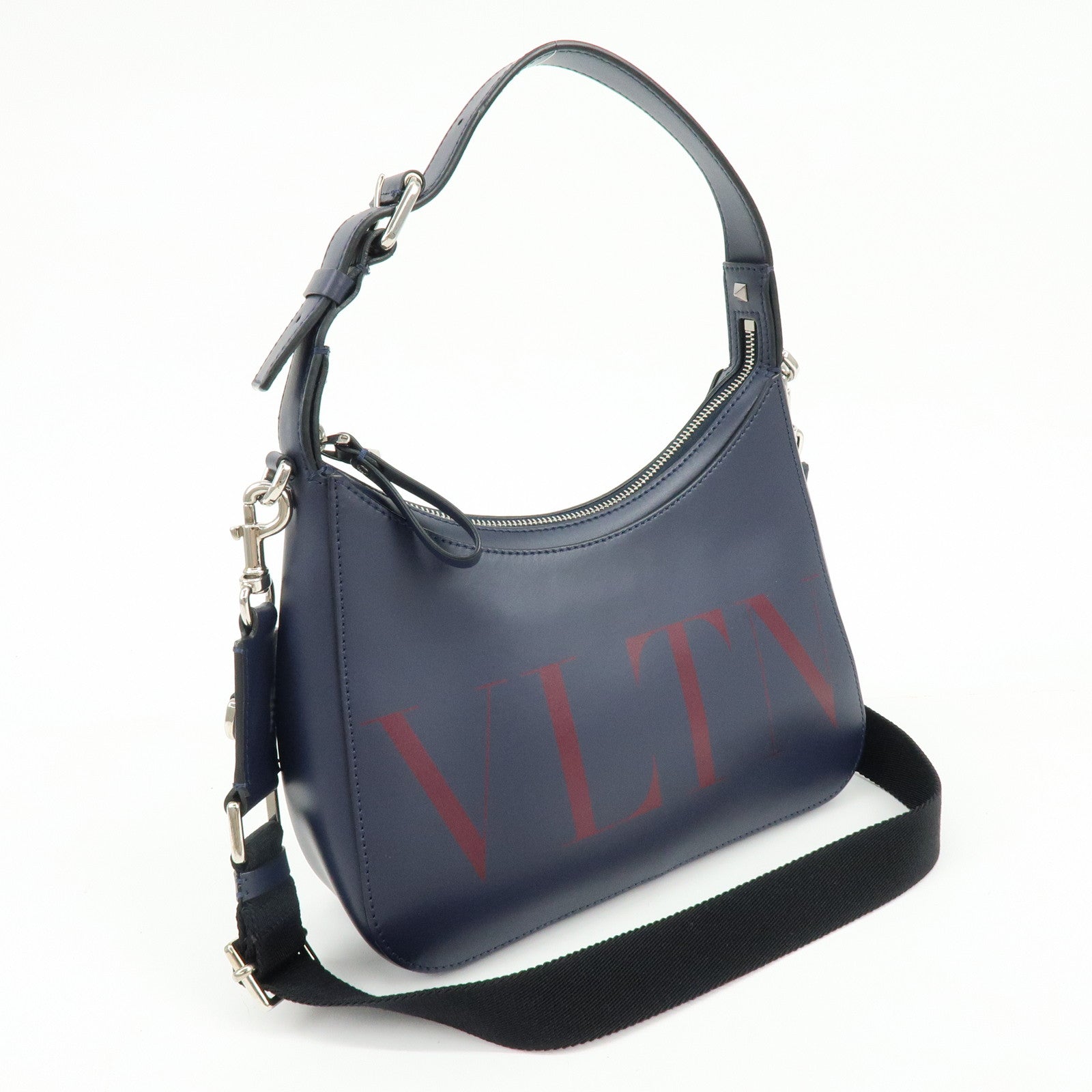 VALENTINO Logo Leather 2Way Bag Hand Bag Shoulder Bag Navy