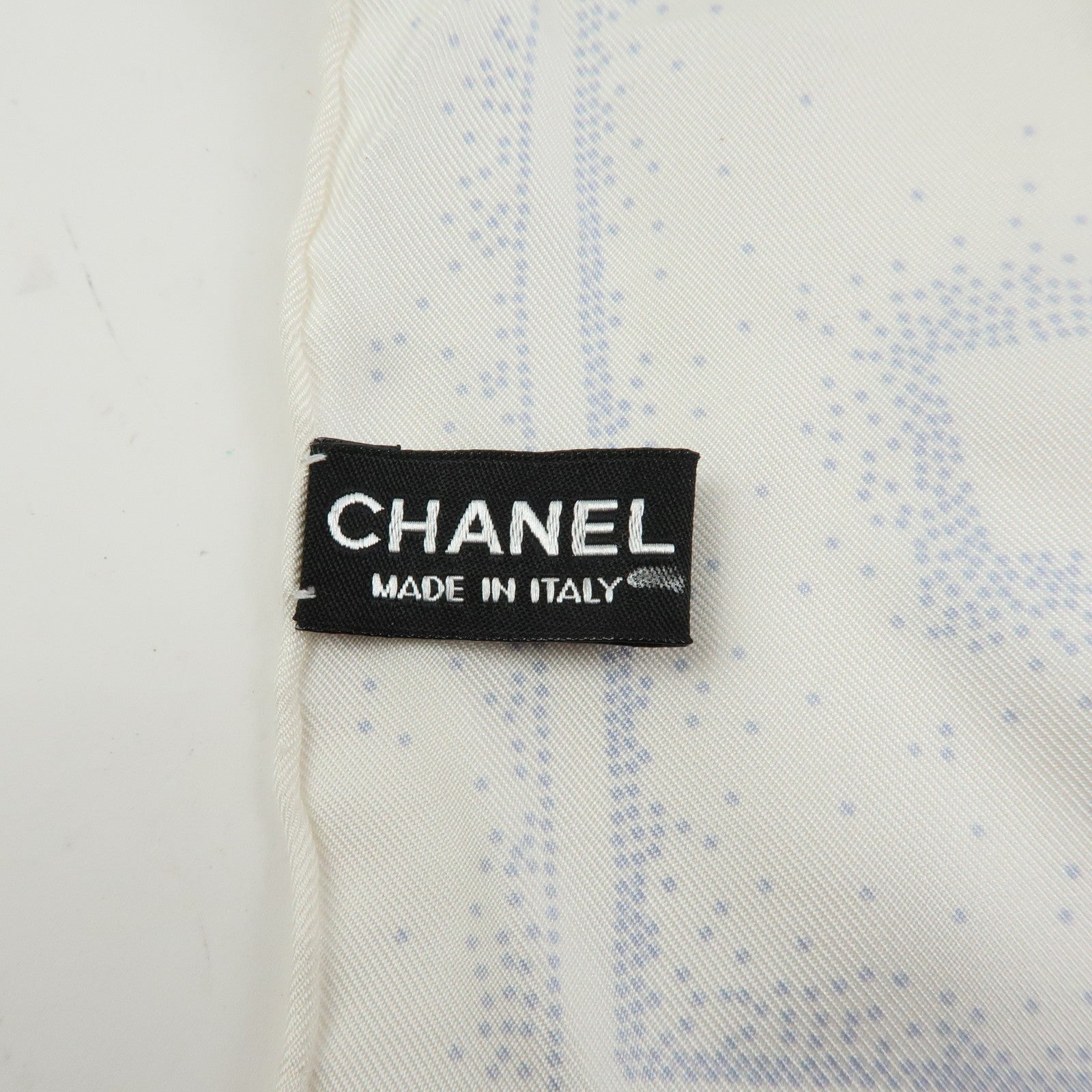 CHANEL Camelia COCO Mark Silk 100% Scarf Bear Penguin White Light Blue