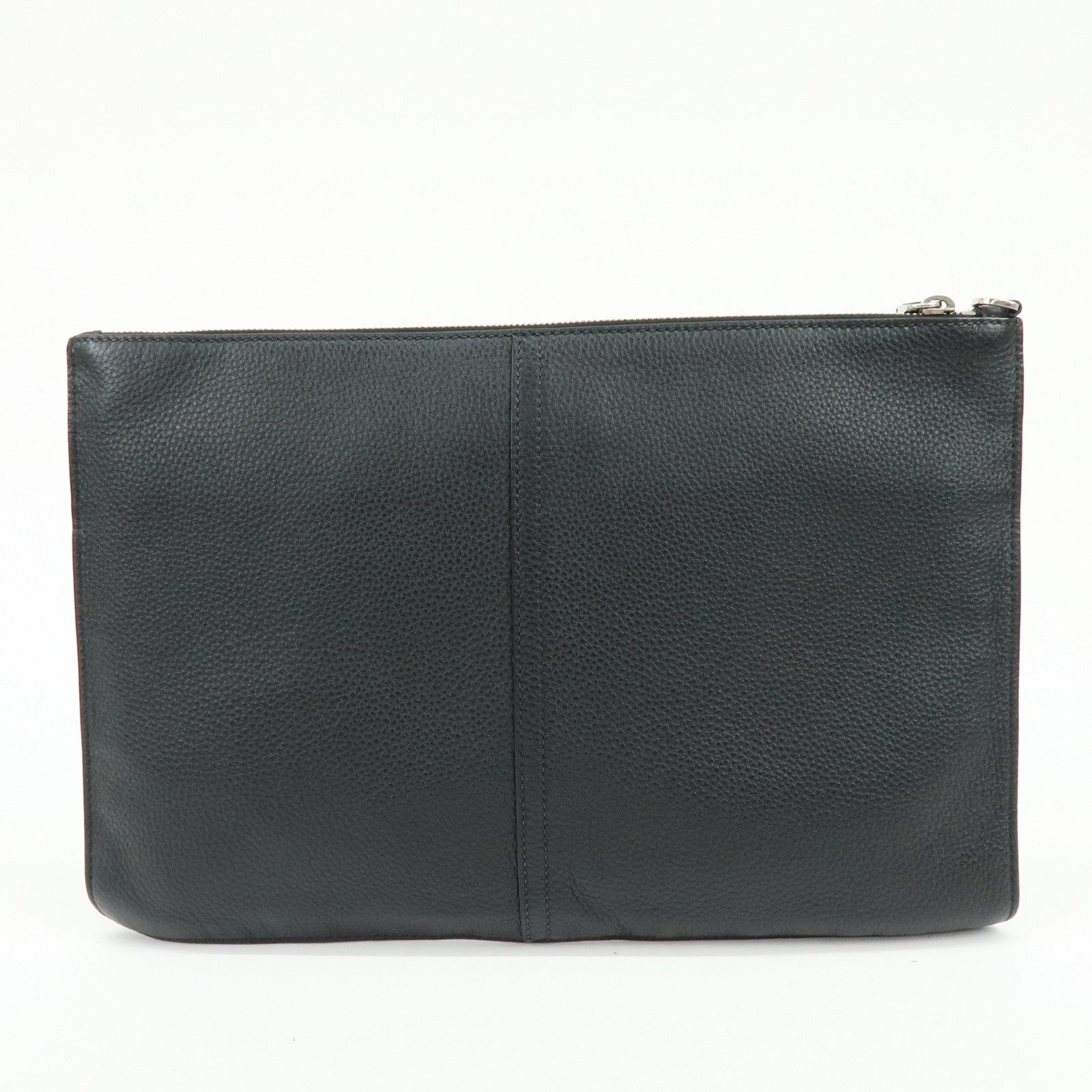 PRADA Triangle Logo Calf Leather Clutch Bag Flat Pouch Black 2VN013