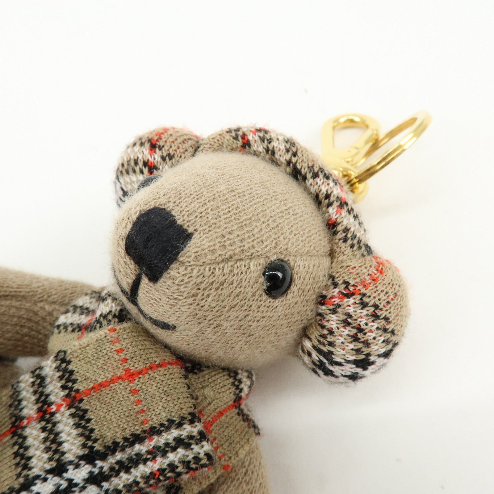 BURBERRY Nova Plaid Wool Cashmere Leather Bag Charm Brown