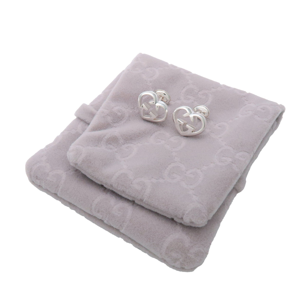 GUCCI Interlocking G Heart Shape SV925 Earrings Silver