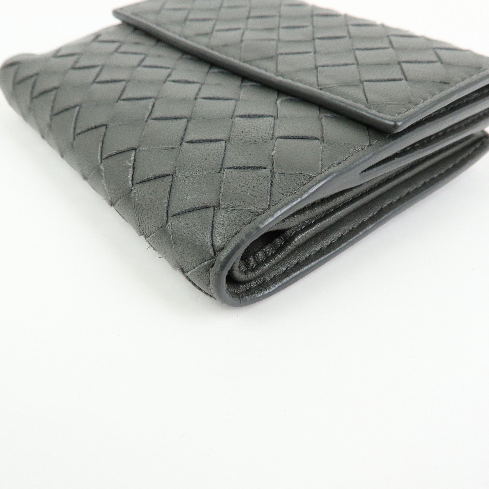 BOTTEGA VENETA Intrecciato Leather Compact Wallet Grey