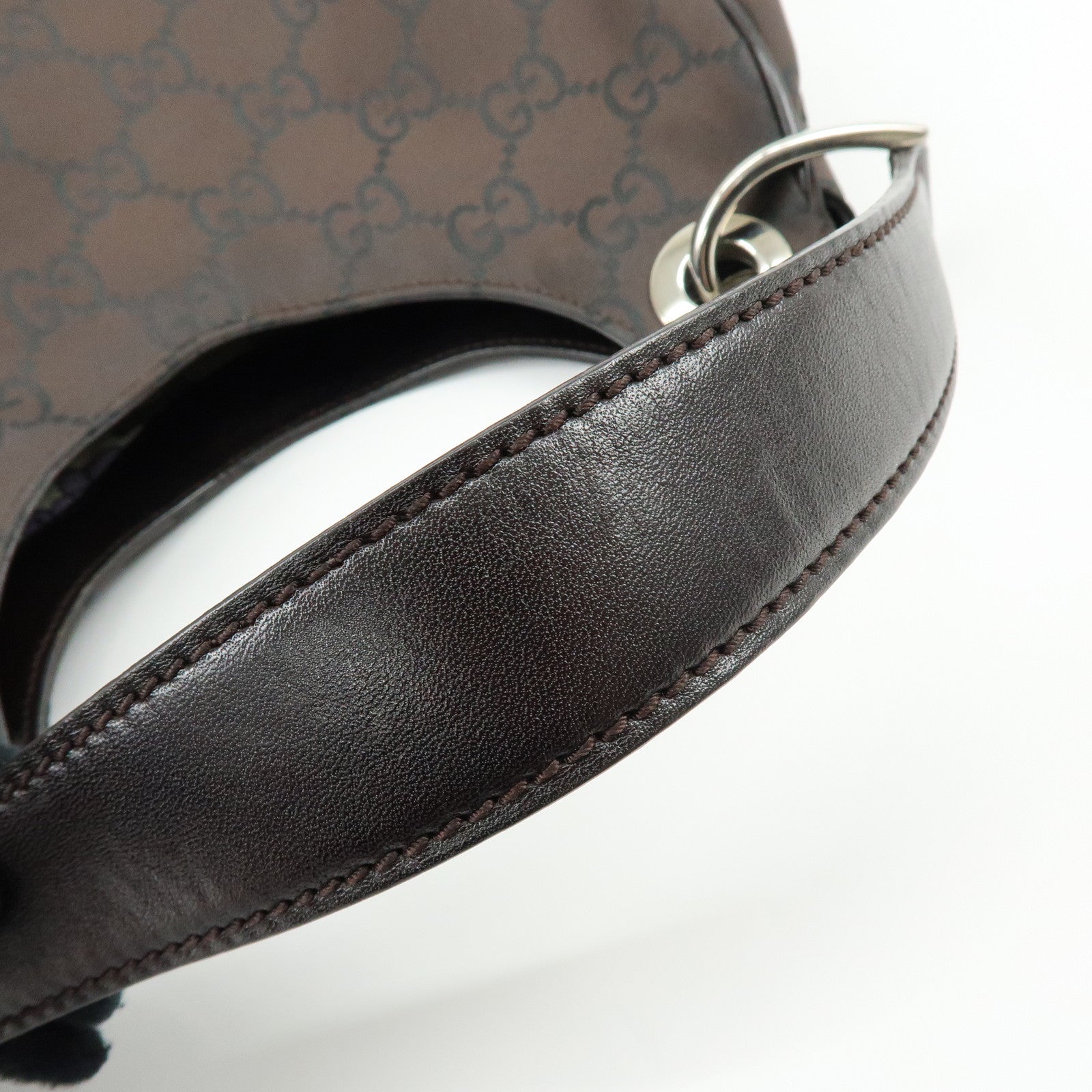 GUCCI GG Nylon Leather Shoulder Bag Hand Bag Dark Brown 257265