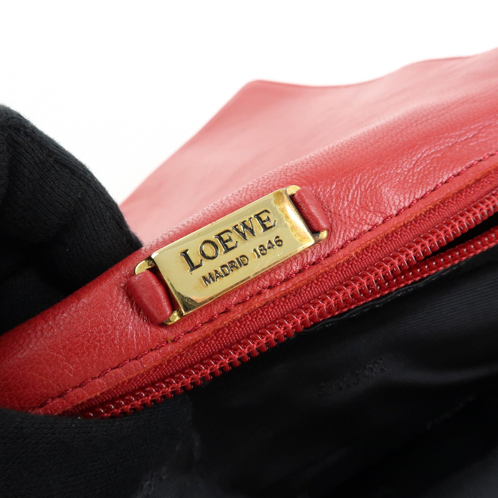 LOEWE Anagram Nappa Leather Chain Shoulder Bag Red Gold