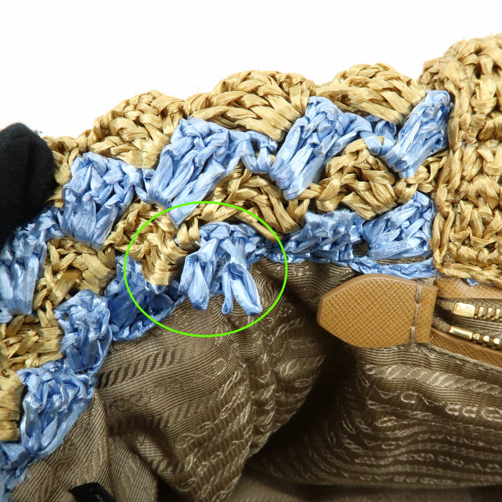 PRADA Traingle Logo Canapa Raffia Tote Bag Hand Bag Natural Blue