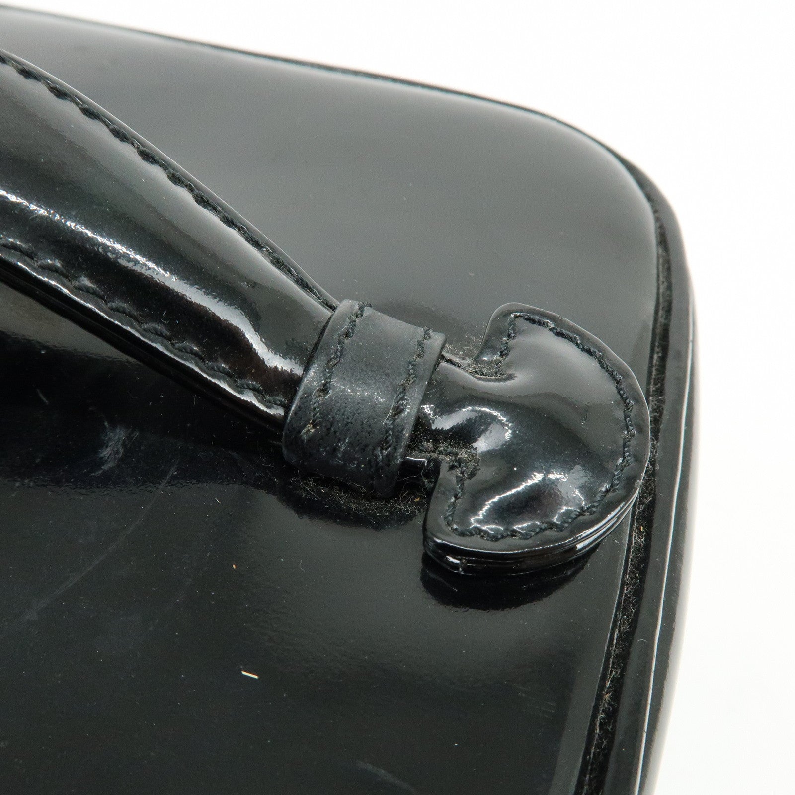 CHANEL COCO Mark Patent Leather Vanity Bag Hand Bag Black A01998
