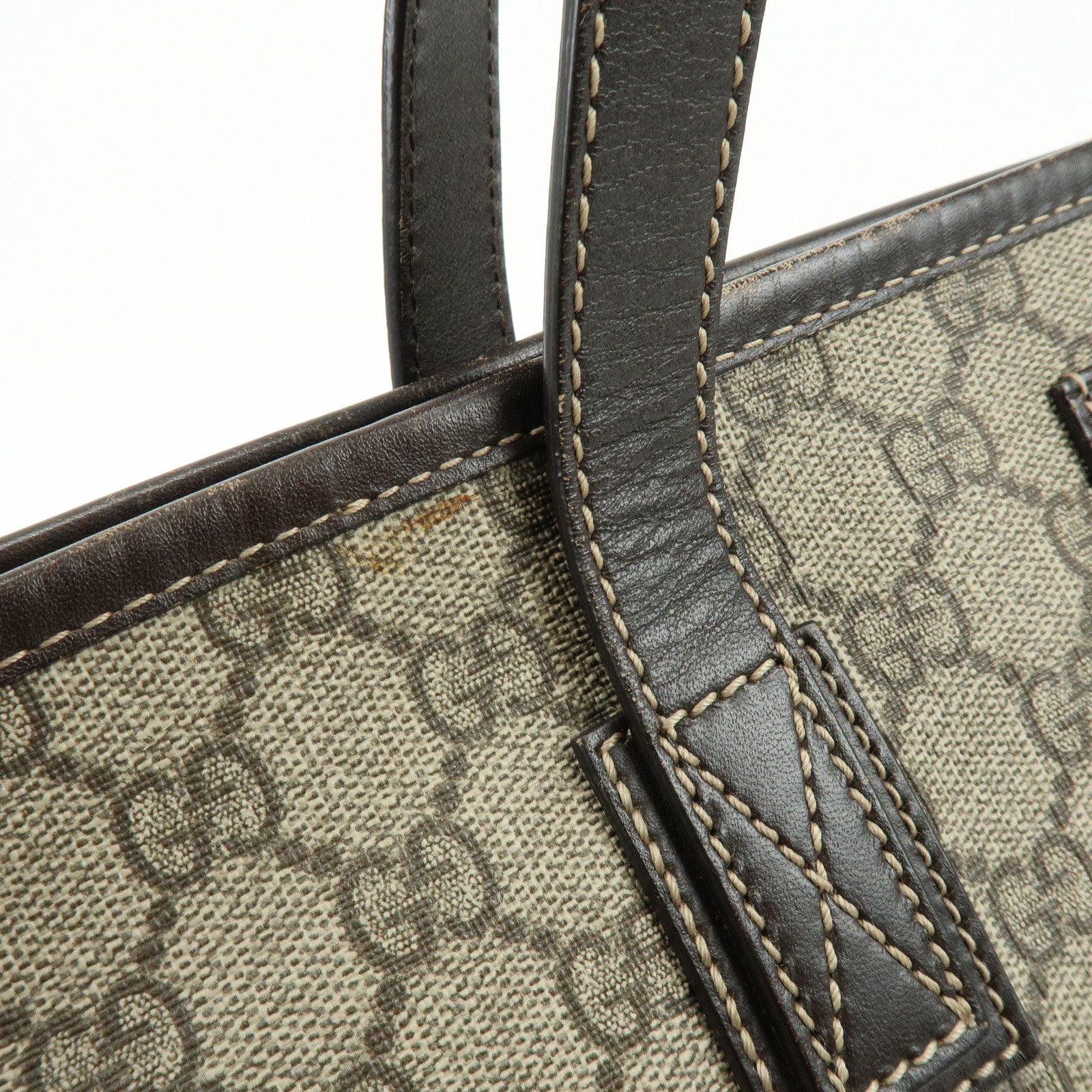 GUCCI GG Supreme Leather Tote Bag Shoulder Bag Beige Brown 211137