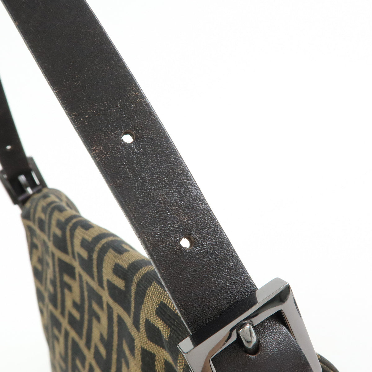 FENDI Mamma Baguette Zucca Canvas Leather Shoulder Bag Brown 8BR001