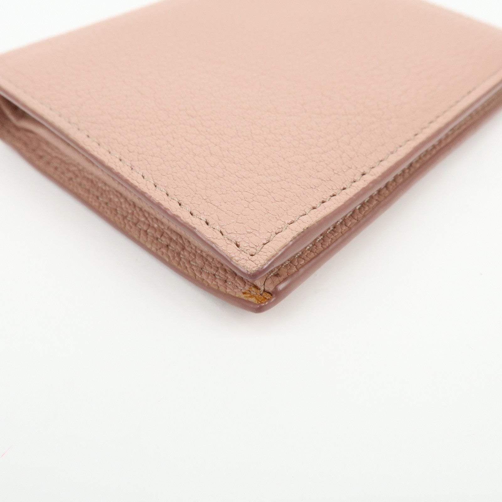 MIU MIU Logo Madras Leather Bi-fold Compact Wallet Pink