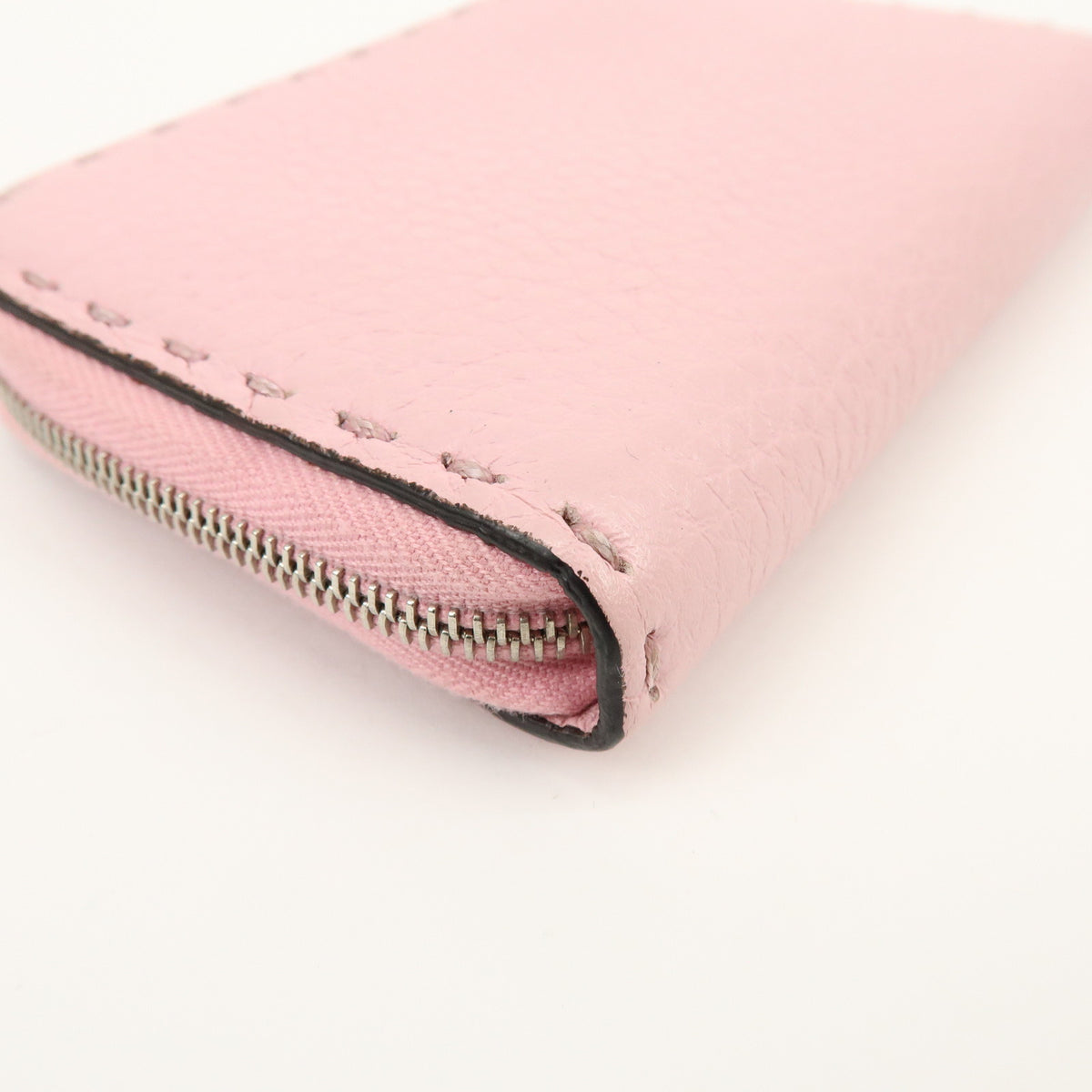 FENDI Selleria Leather Compact Zippy Wallet Pink 8M0313
