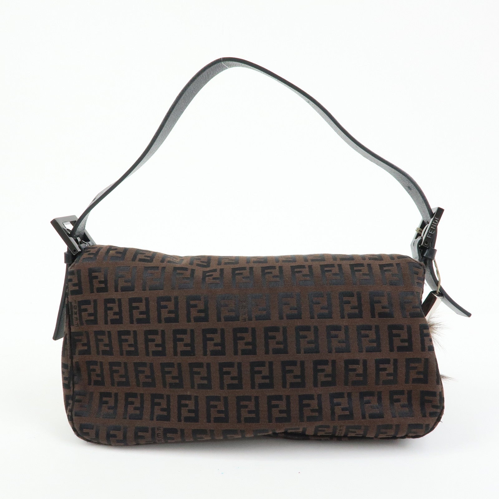 FENDI Zucchino Canvas Leather Shoulder Bag Hand Bag Brown Black 8BN003