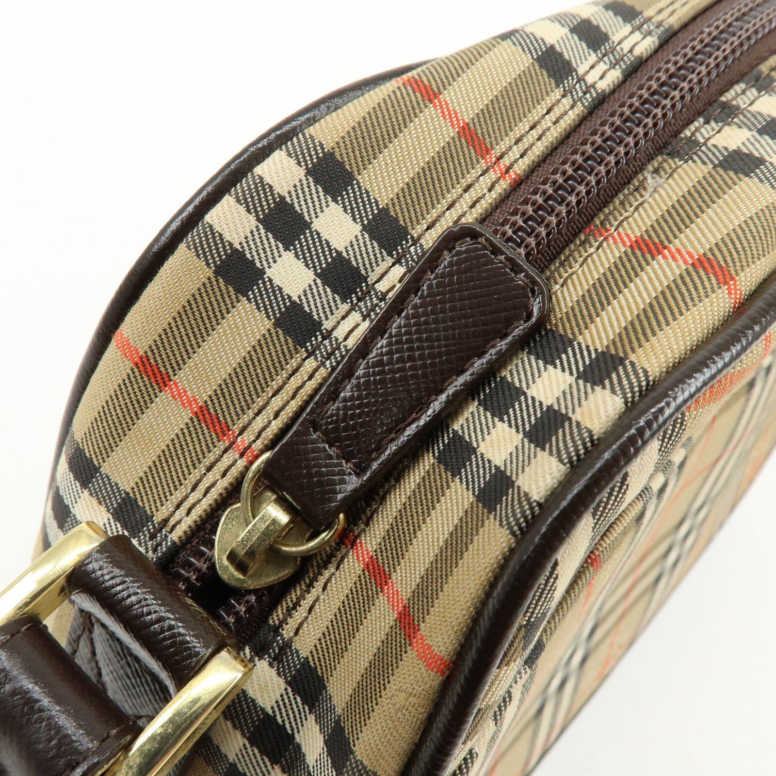BURBERRY Nova Plaid Canvas Leather Shoulder Crossbody Bag Beige Brown