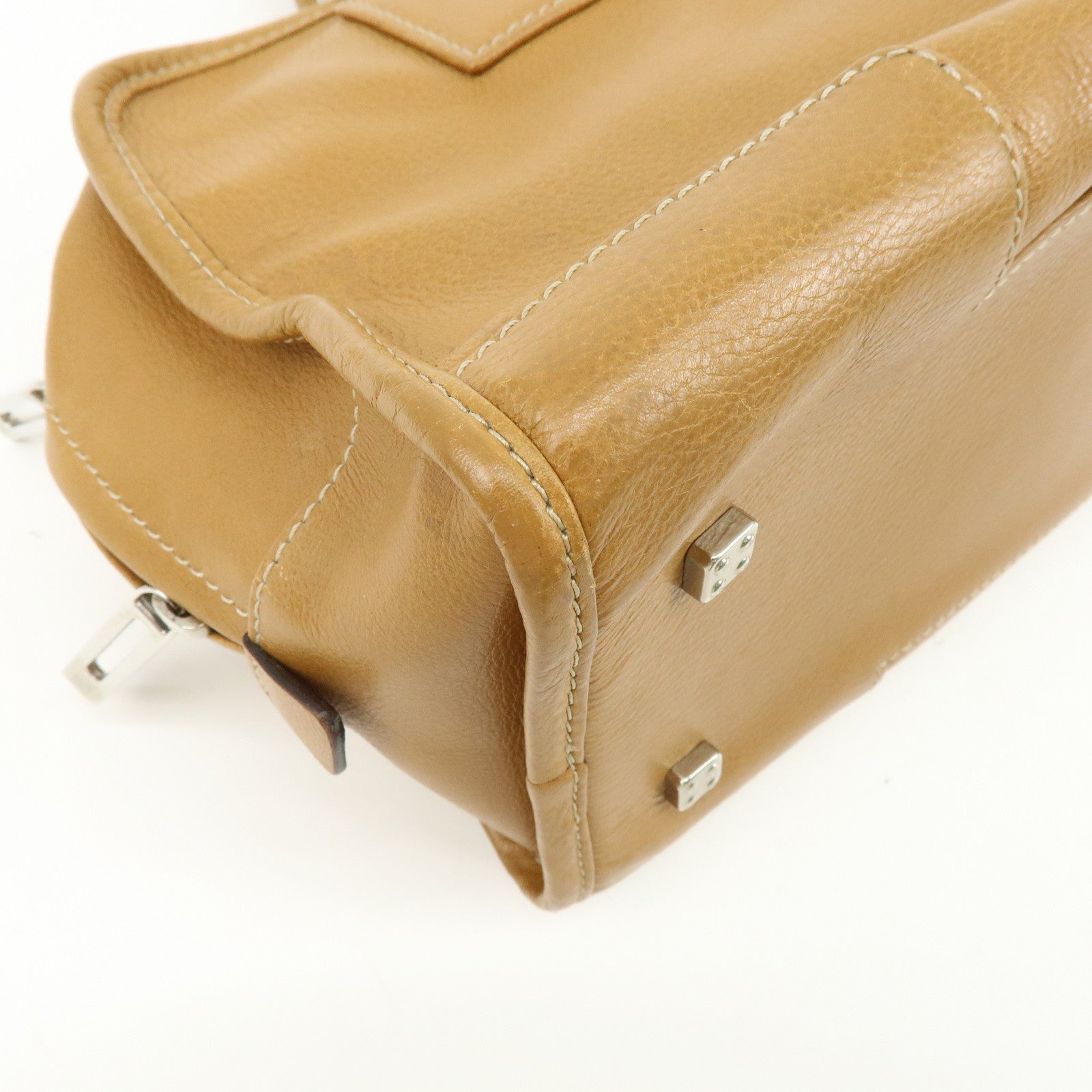LOEWE Anagram Amazona 28 Leather Hand Bag Boston Bag Camel