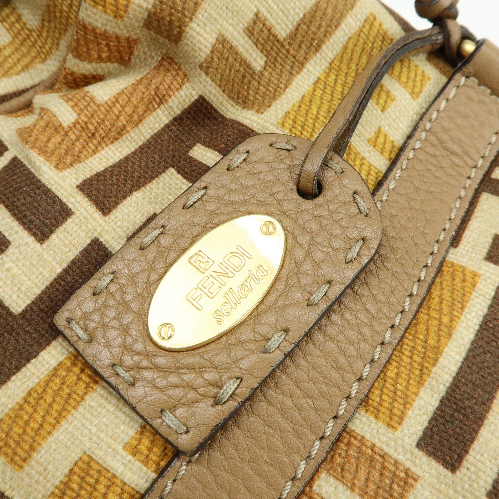 FENDI Zucca Seleria Canvas Leather 2Way Bag Shoulder Bag Brown Beige