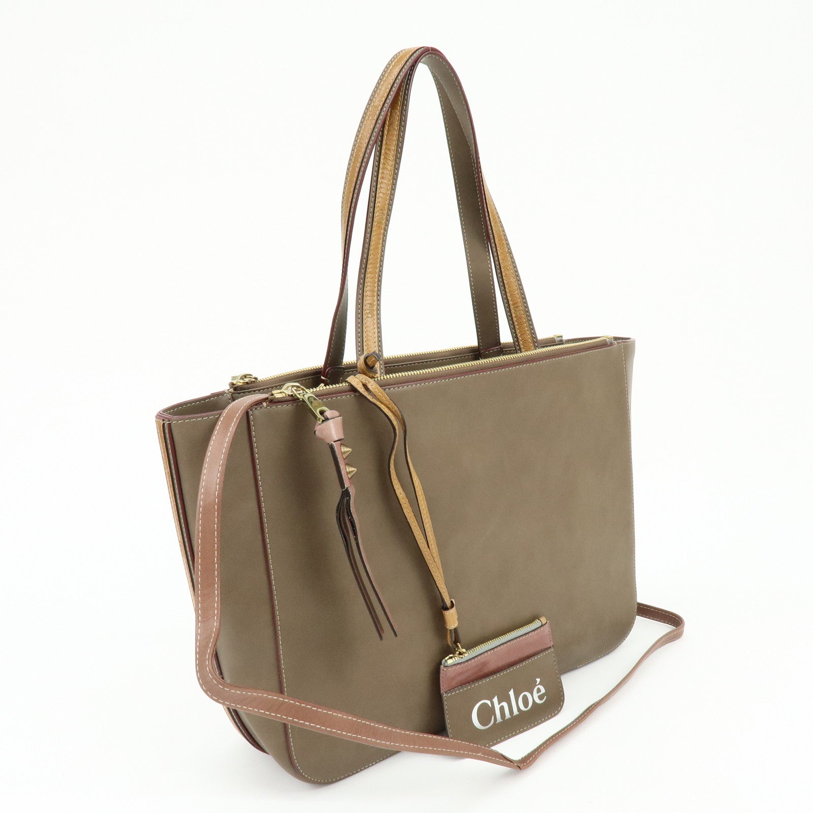 Chloe Sam Leather 2Way Bag Hand Bag Shoulder Bag Greige