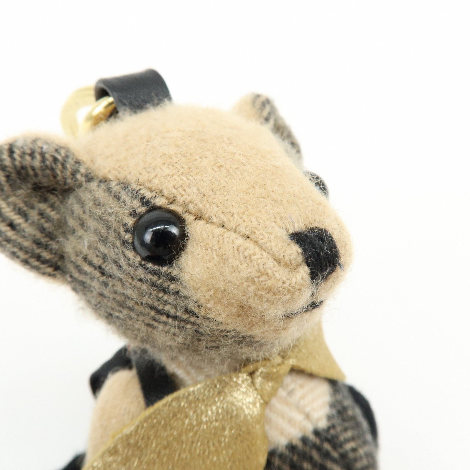 BURBERRY Nova Plaid Teddy Bear Wool NylonLether  Cashmere Bag Key Charm