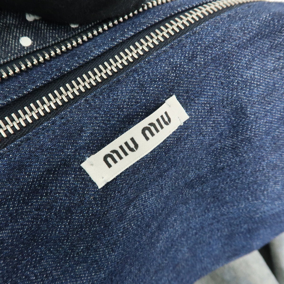 MIU MIU Denim 2Way Bag Tote Shoulder Bag Dots Cherry Print Blue 5BG108