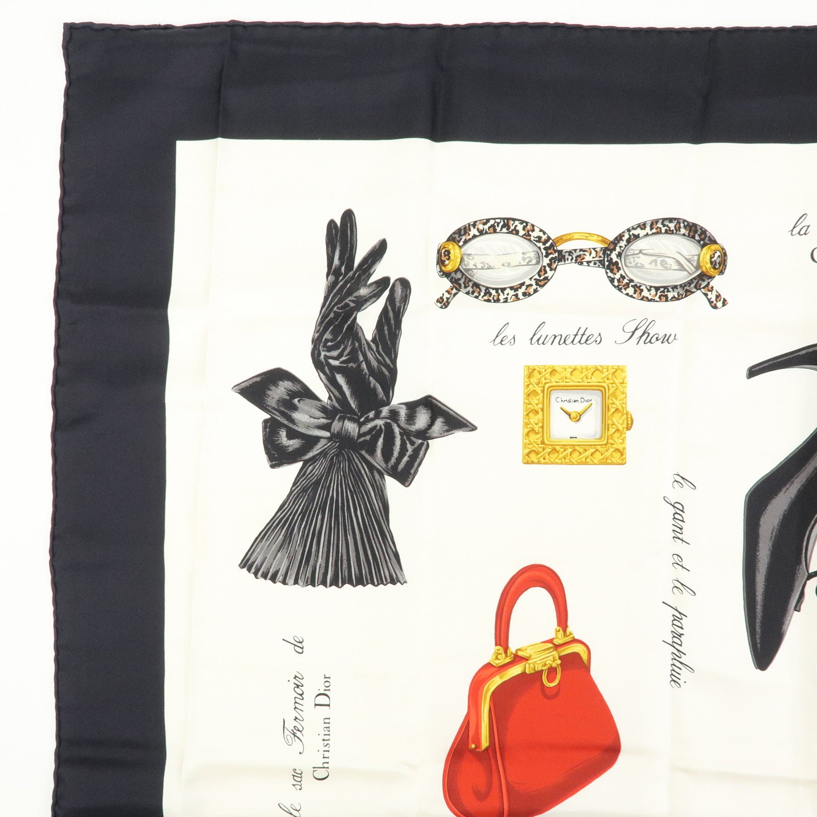 Christian Dior Silk 100% Scarf Parisian Accessories White Black