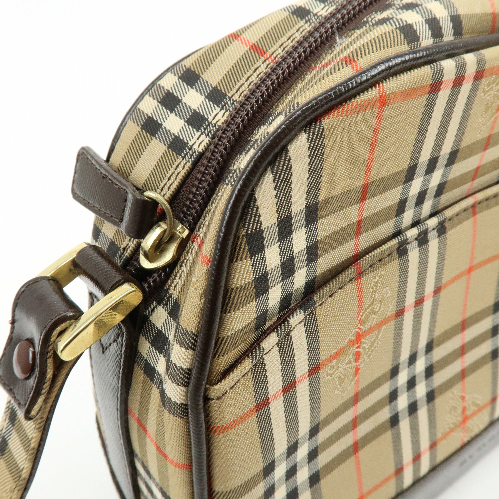 BURBERRY Nova Plaid Canvas Leather Shoulder Crossbody Bag Beige Brown
