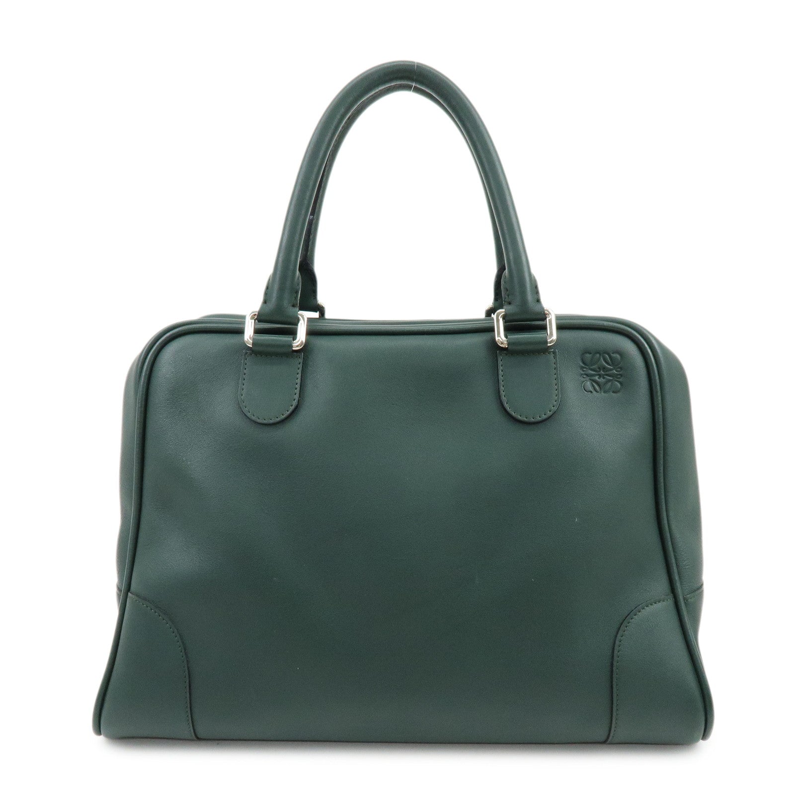 LOEWE Anagram Amazona Leather Boston Bag Hand Bag Dark Green