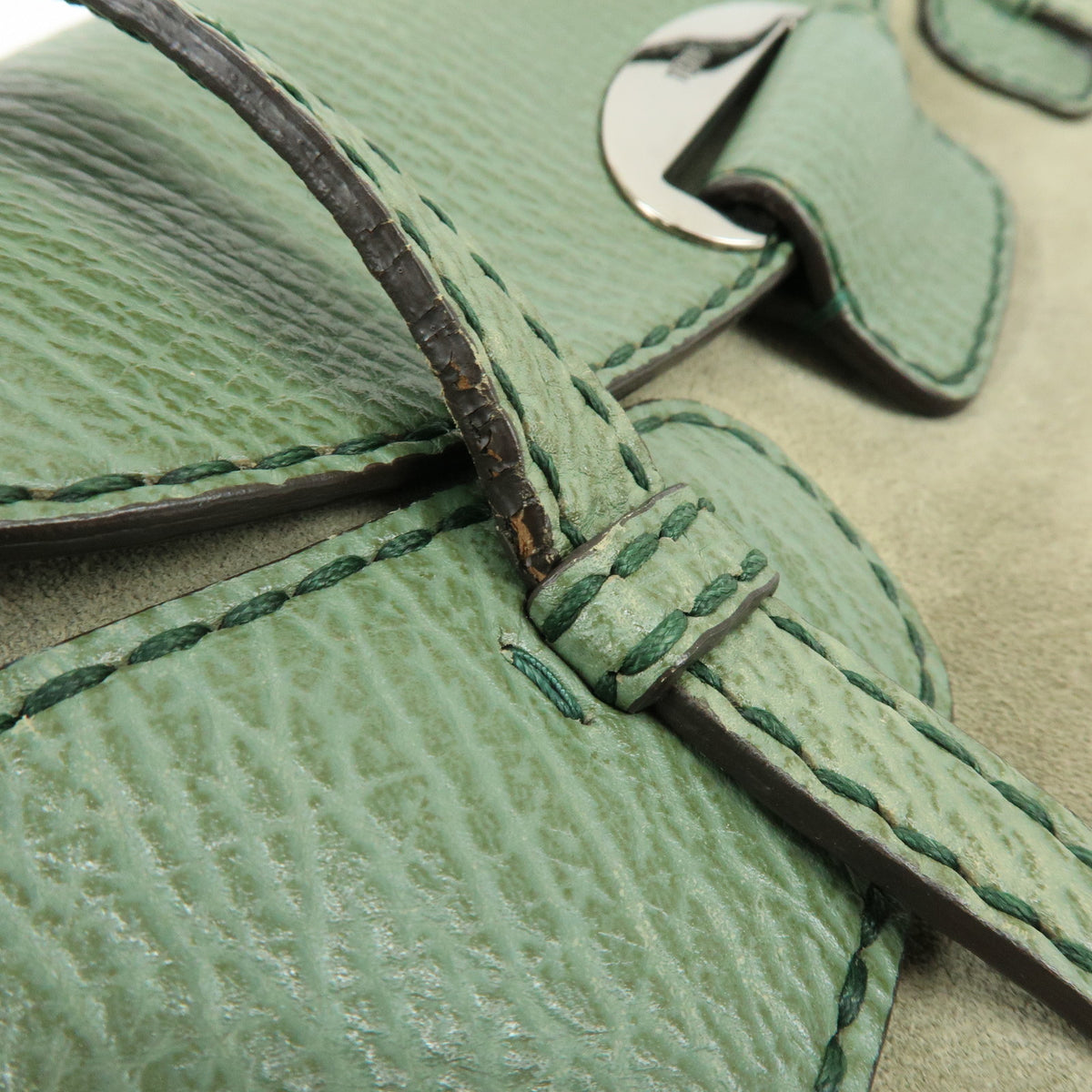 TOD'S Logo Suede Embossed Leather Hand Bag Shoulder Bag Sage Green