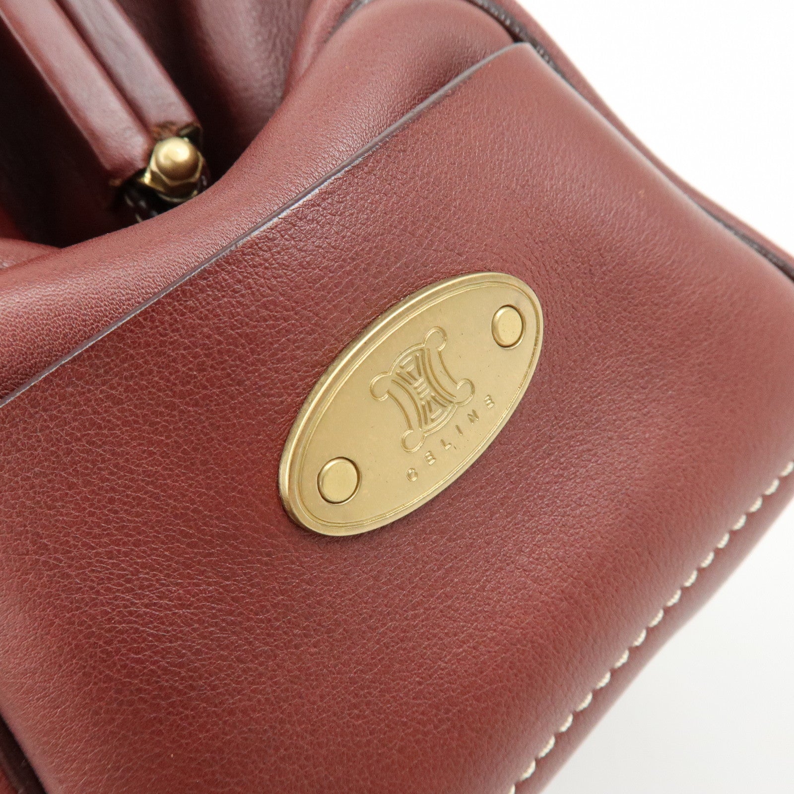 CELINE Boogie Bag Leather Kiss Lock Hand Bag Bordeaux