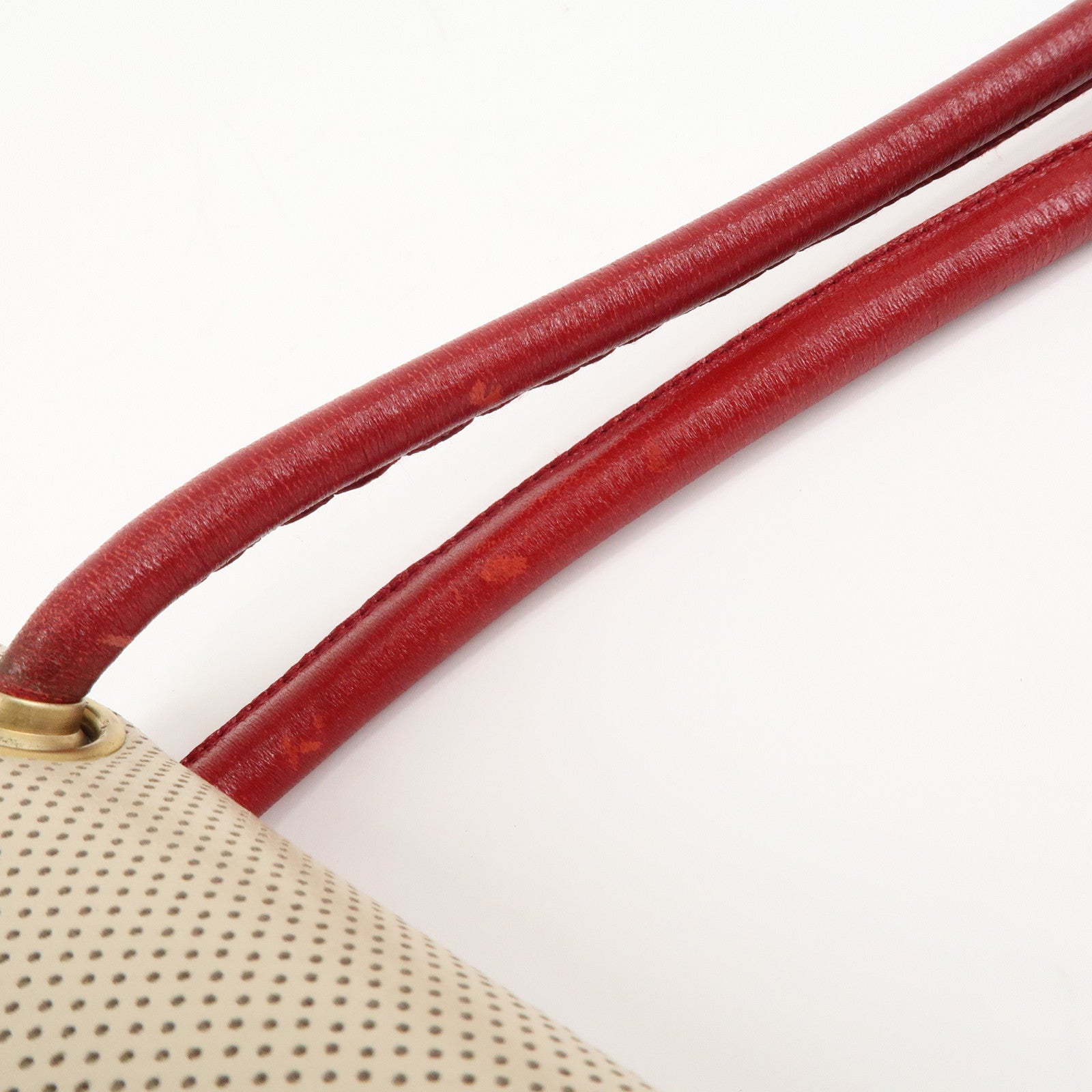 CHANEL COCO Mark Punching Leather Shoulder Bag Hand Bag Beige Red Used