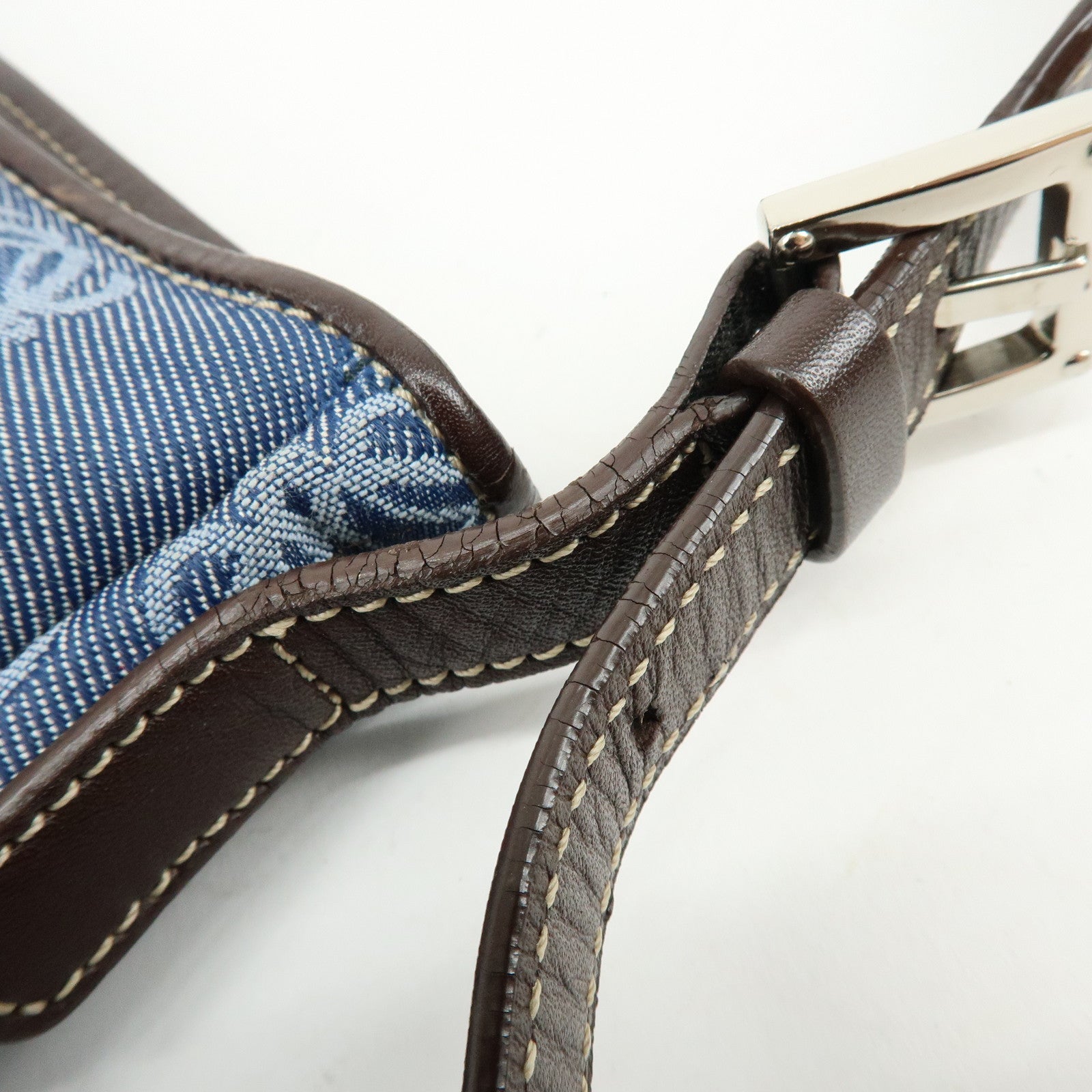 LOEWE Repeat Anagram Denim Leather Shoulder Bag Denim Brown