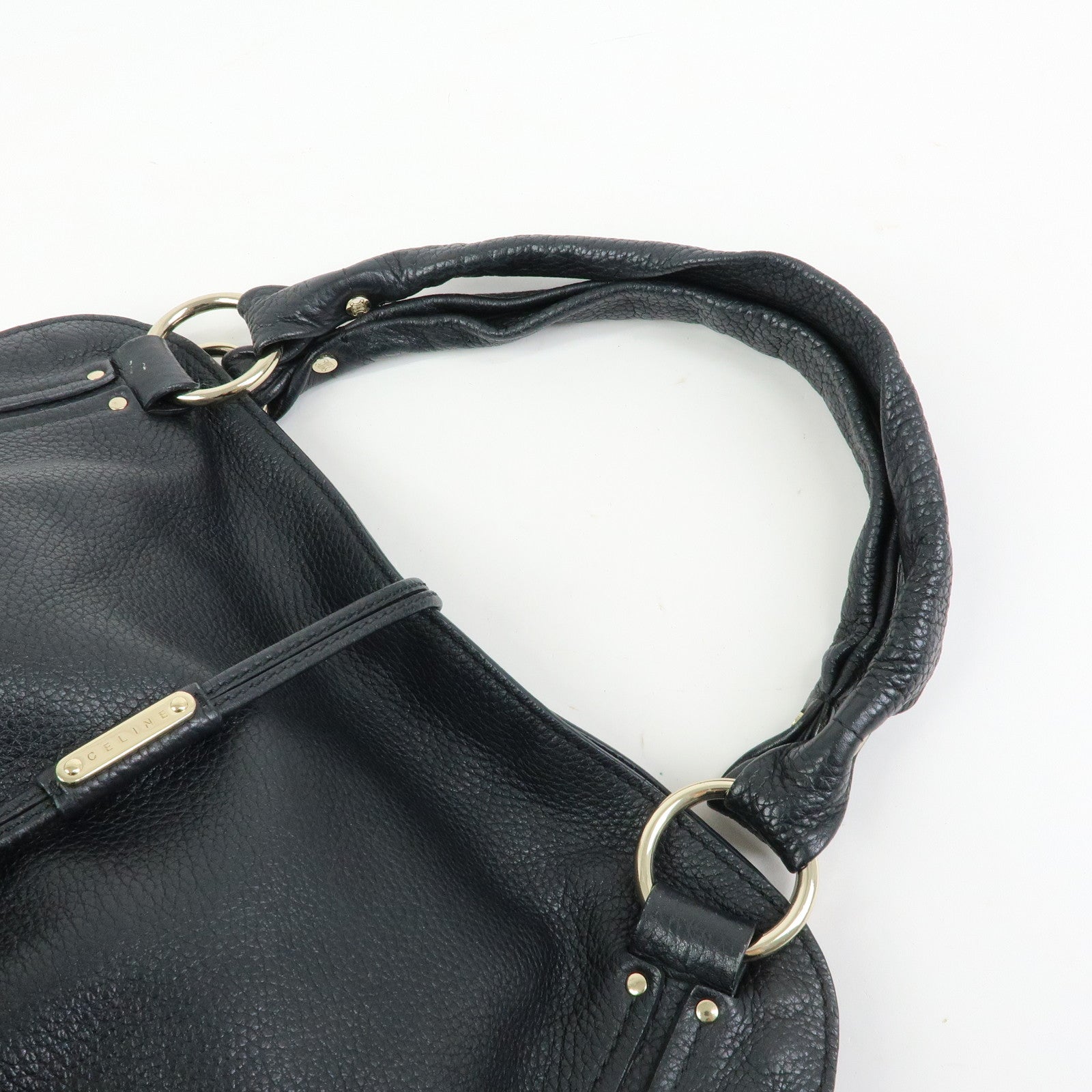 CELINE Macadam Bittersweet Leather Shoulder Bag Hand Bag Black