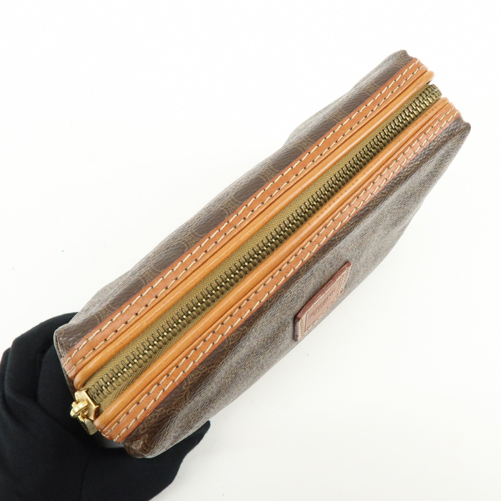 CELINE Macadam PVC Leather Pouch Cosmetic Pouch Brown