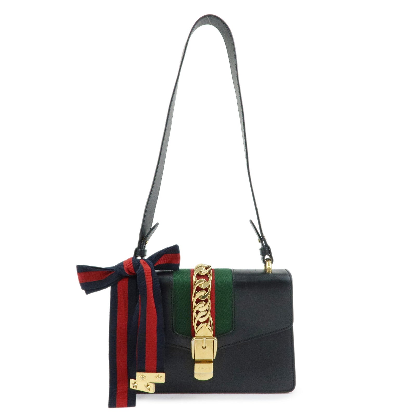 Gucci Sylvie Sherry Leather Shoulder Bag Crossbody Bag Black 421882