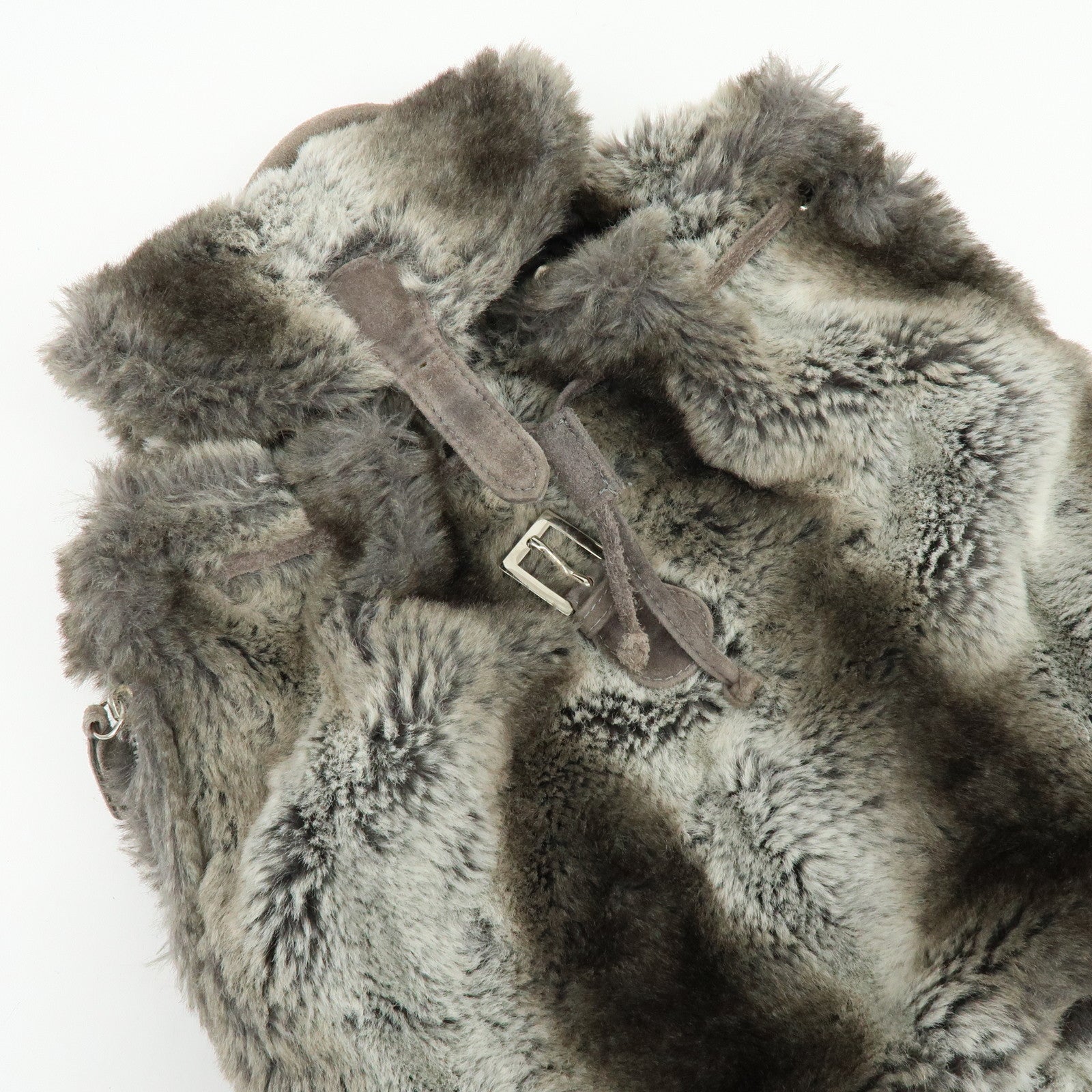 FENDI Zucca Mink like Fur Suede Backpack Rucksuck Gray